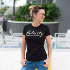 Felicity Gold Logo Junior's Black Cotton T-Shirt - Small