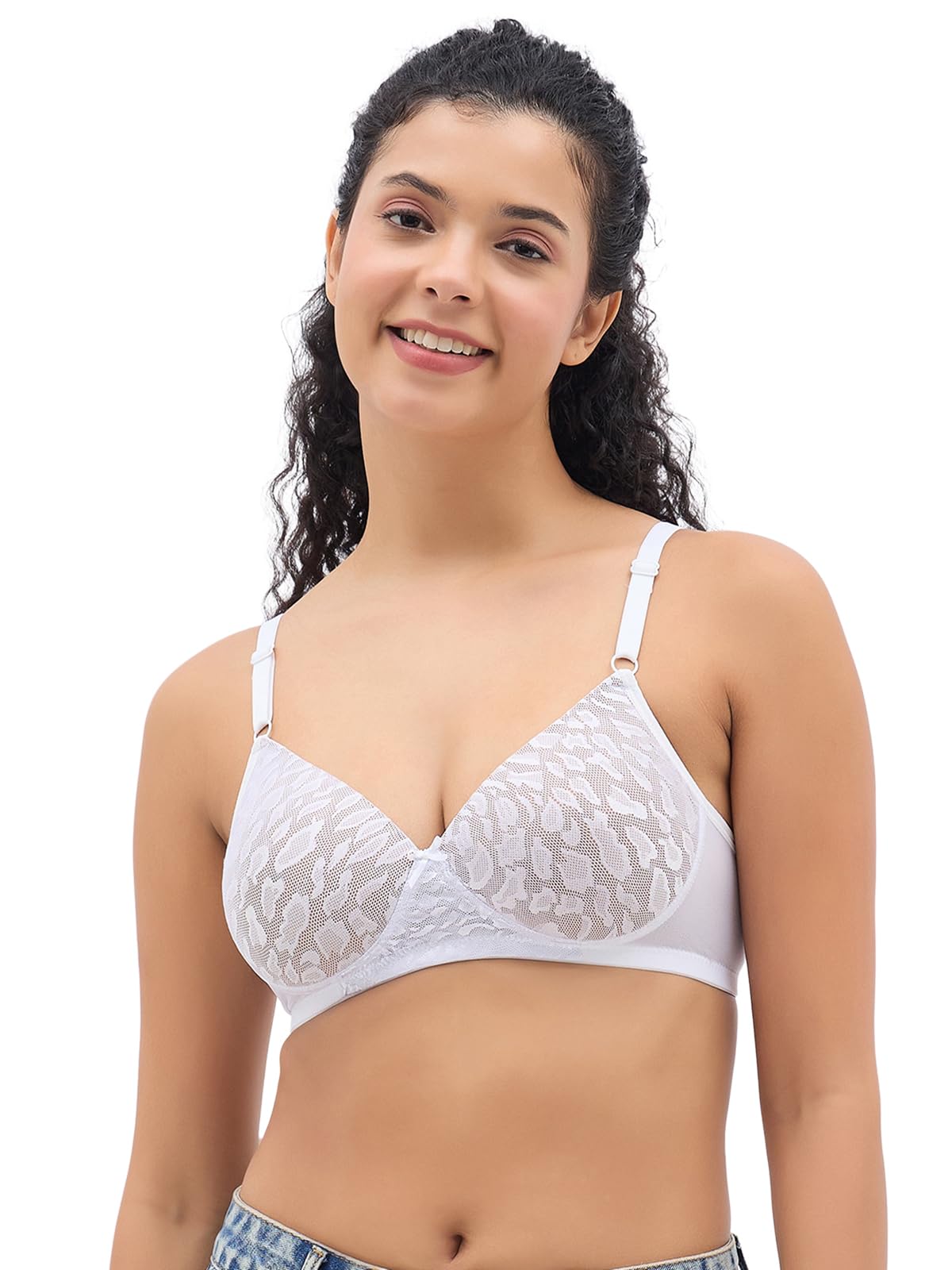 Clovia Womens Lace Padded Non-Wired Full Cup Multiway Bra (BR2332P18_White_38D)