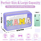 Chenille Letter Clear Makeup Bag with Zipper and Waterproof Nylon Material