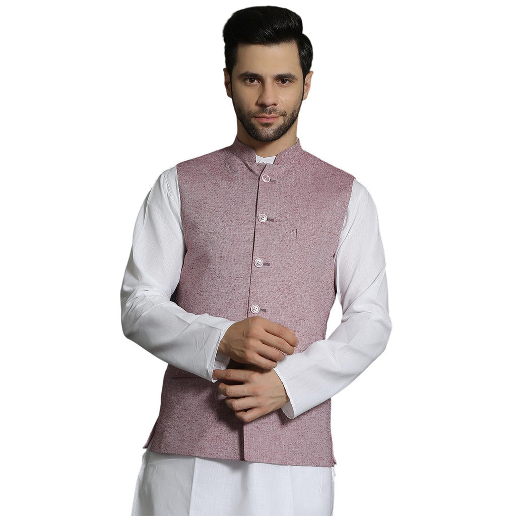 Wintage Men'S Linen Cotton Red Modi Nehru Jacket : X-Small