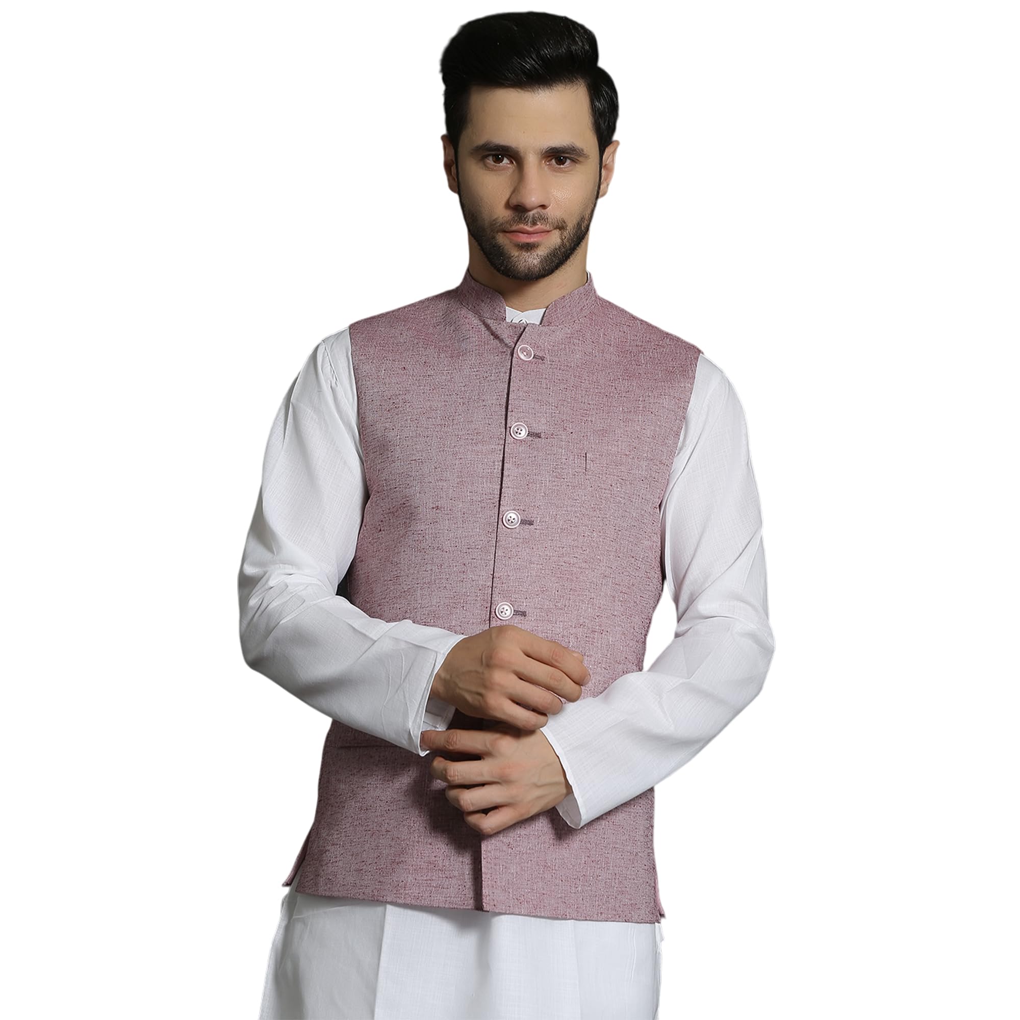 Wintage Men'S Linen Cotton Red Modi Nehru Jacket : X-Small