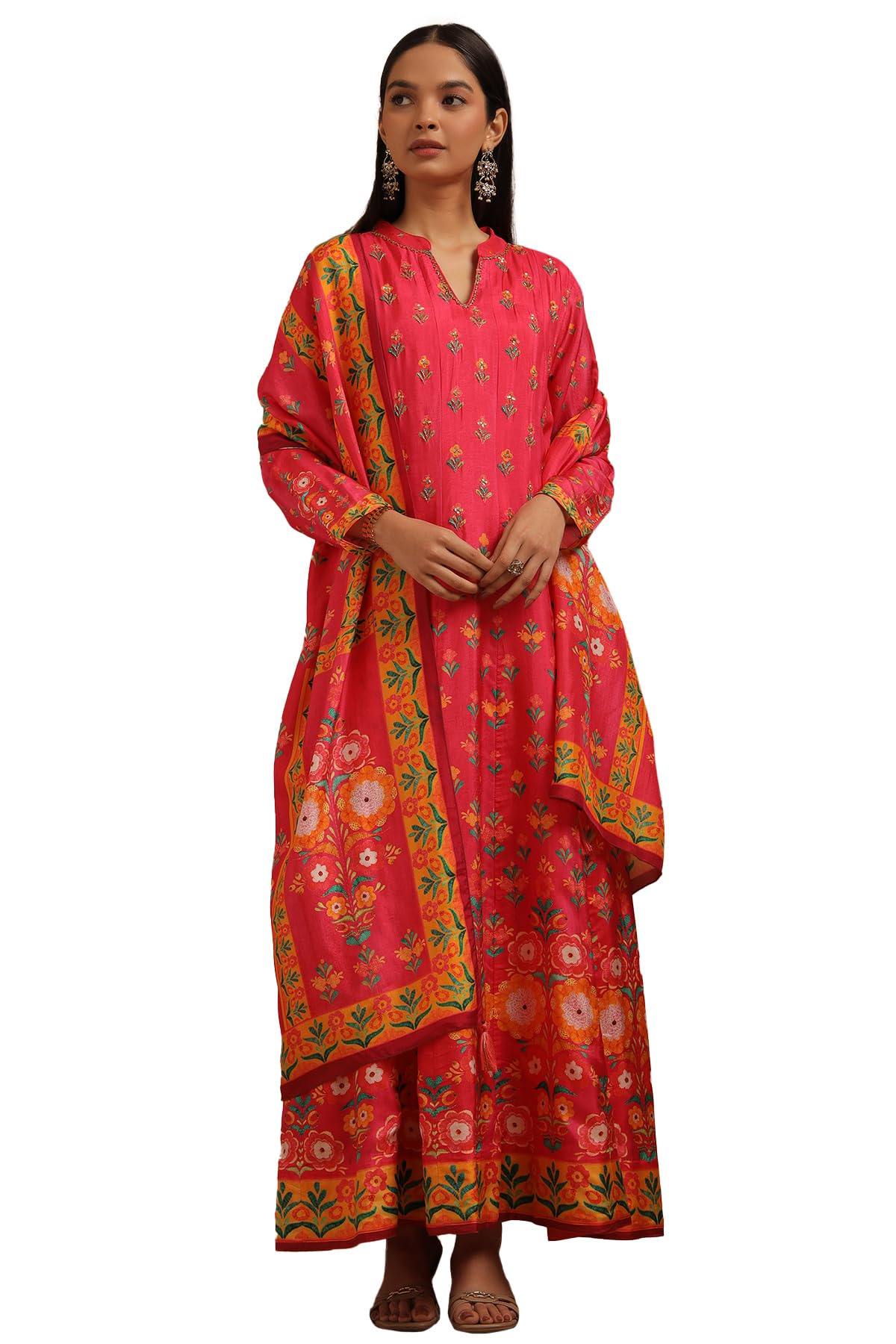 Soch Women Silk Blend Floral Print Gown with Cutdana