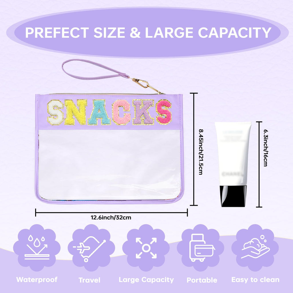 Burskit Chenille Letter Clear Zipper Pouch for Travel Preppy Patch Makeup Bag-Nylon Cosmetic Preppy Makeup Waterproof Organizer