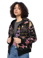 The Souled Store Kung Fu Panda: Warrior Women and Girls Long Sleeves Hooded Neck Zipper Front Black All Over Printed Cotton Blen