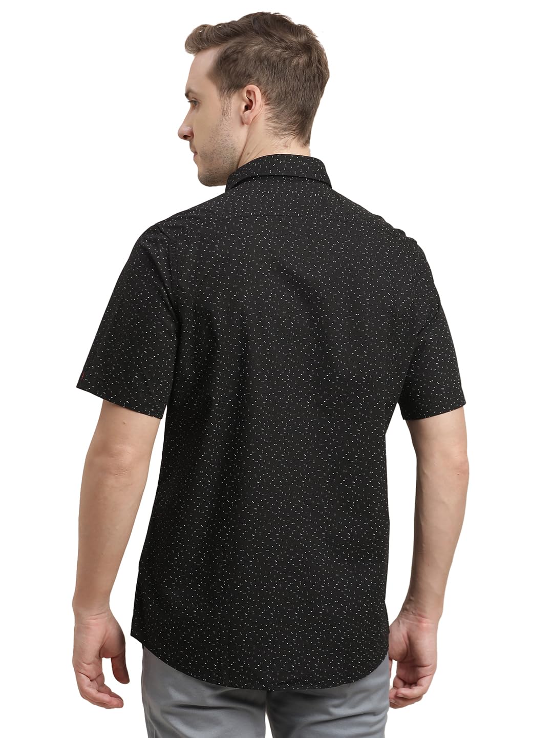 Turtle Men 100% Cotton Slim Fit Black Printed Half Sleeve Casual Shirt