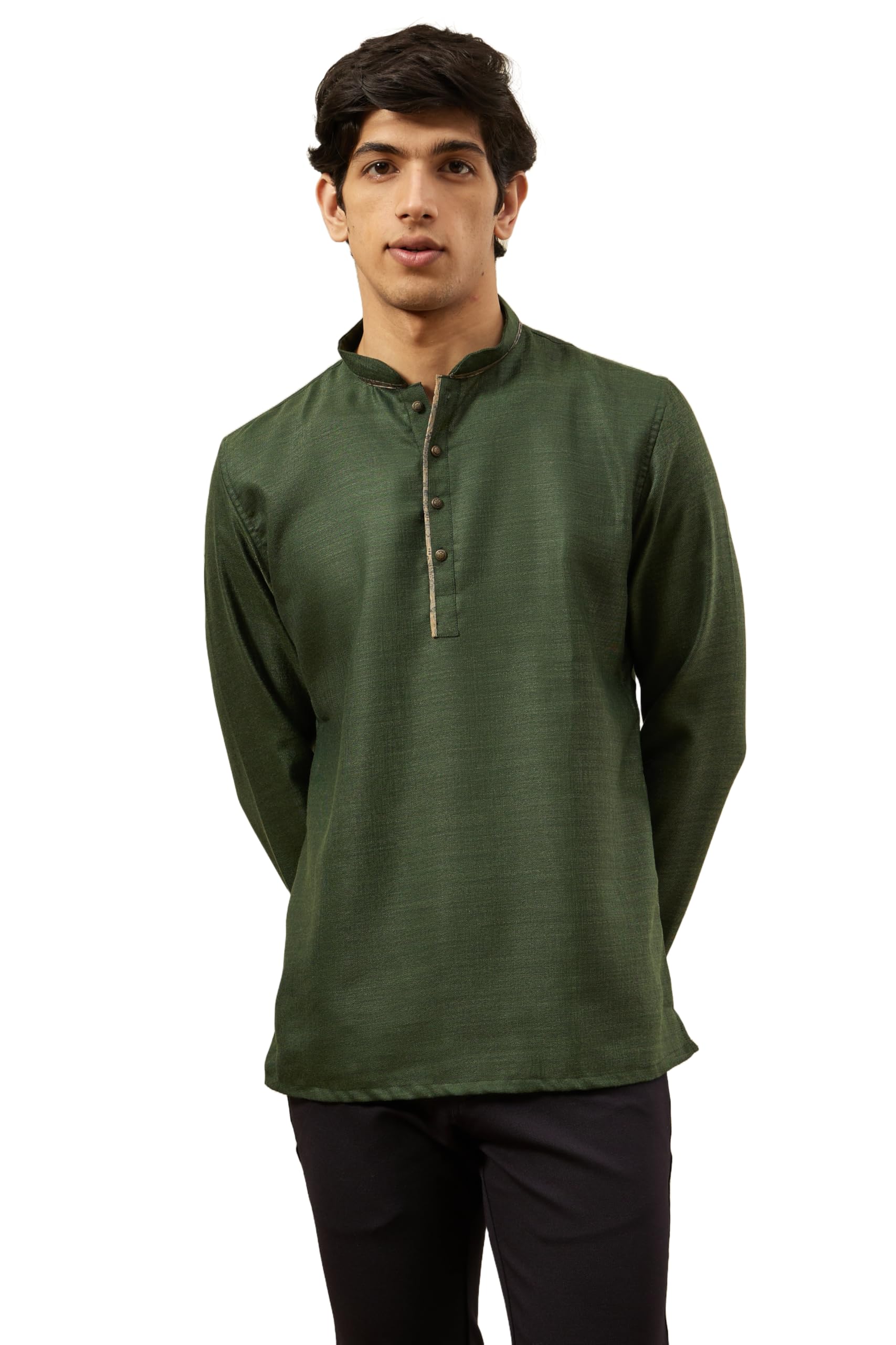 Manyavar MenS Short Kurta, Full Sleeves Mandarin Collar Ethnic Waist Length Kurta Only, Kurta For Festival, Wedding, Blended Vi