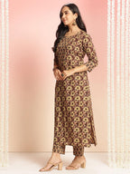ANNI DESIGNER Womens Rayon Viscose Straight Printed Kurta with Pant (Gukona Brown_XL_Brown_X-Large)