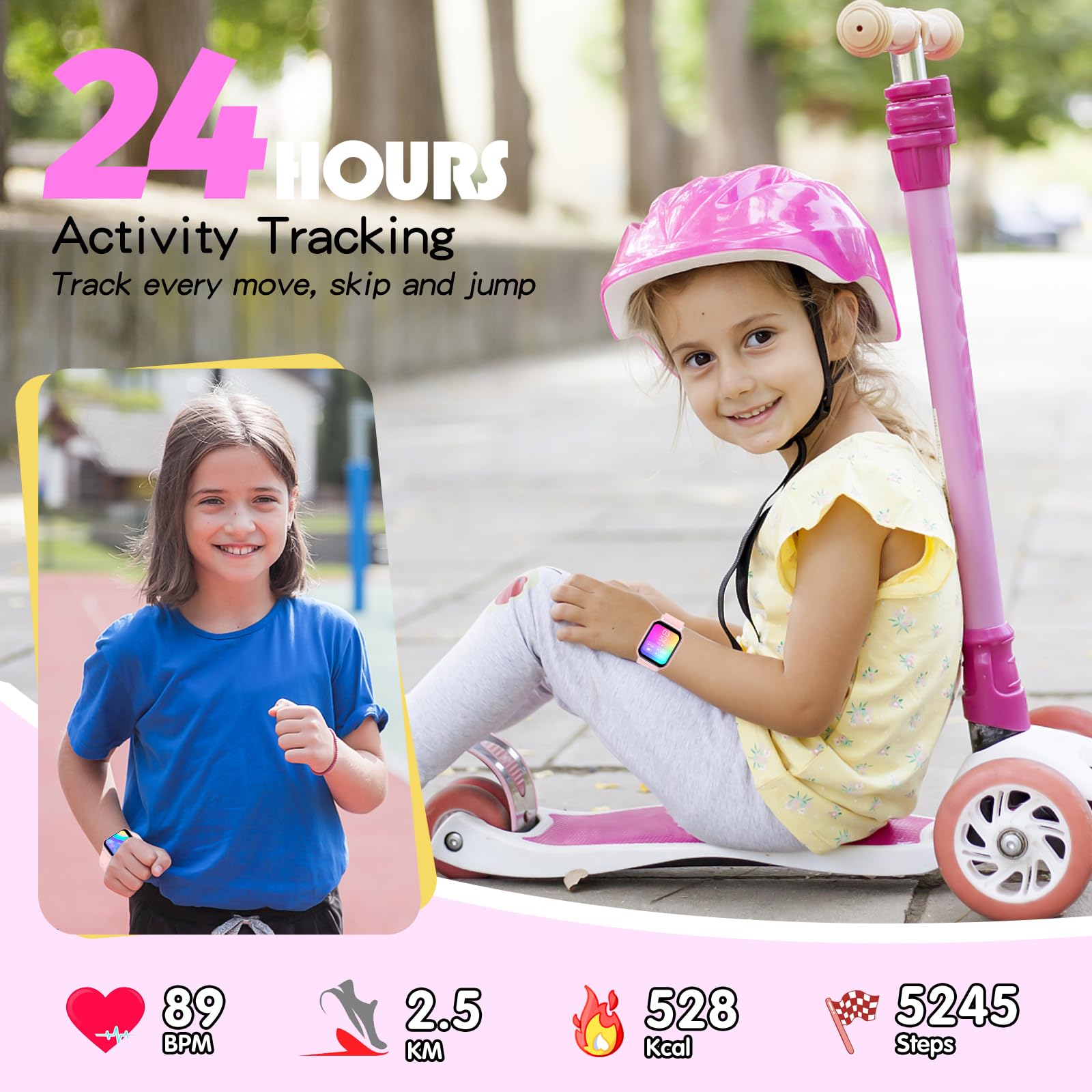 YOUSOKU Kids Smart Watch Girls Boys, Fitness Tracker for Kids,1.5 inch and DIY Dials,19 Sport Modes, Sleep Monitor, Pedometers,