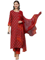 ANNI DESIGNER Womens Cotton Blend Floral Printed Straight Kurta with Pants & Dupatta (Shank-Maroon-CGD_S_Red_Small)