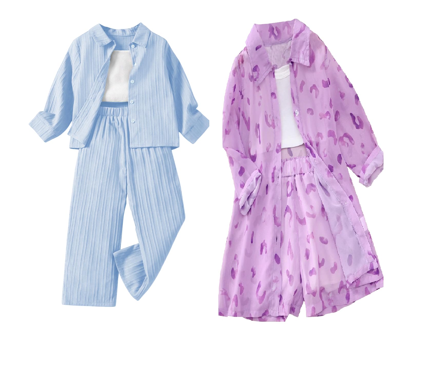 Tagas Girl Casual Simple Style Camisole Top, Long Sleeve Shirt And Straight Pants || COORDINATED_OUTFIT FOR GIRLS ||3 Piece Set|