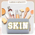 Sanwuta 4 Pcs Hair Face Skin Travel Bag Set Preppy Makeup Pouch PU Leather Skincare Bag Waterproof Cosmetic Organizer Birthday