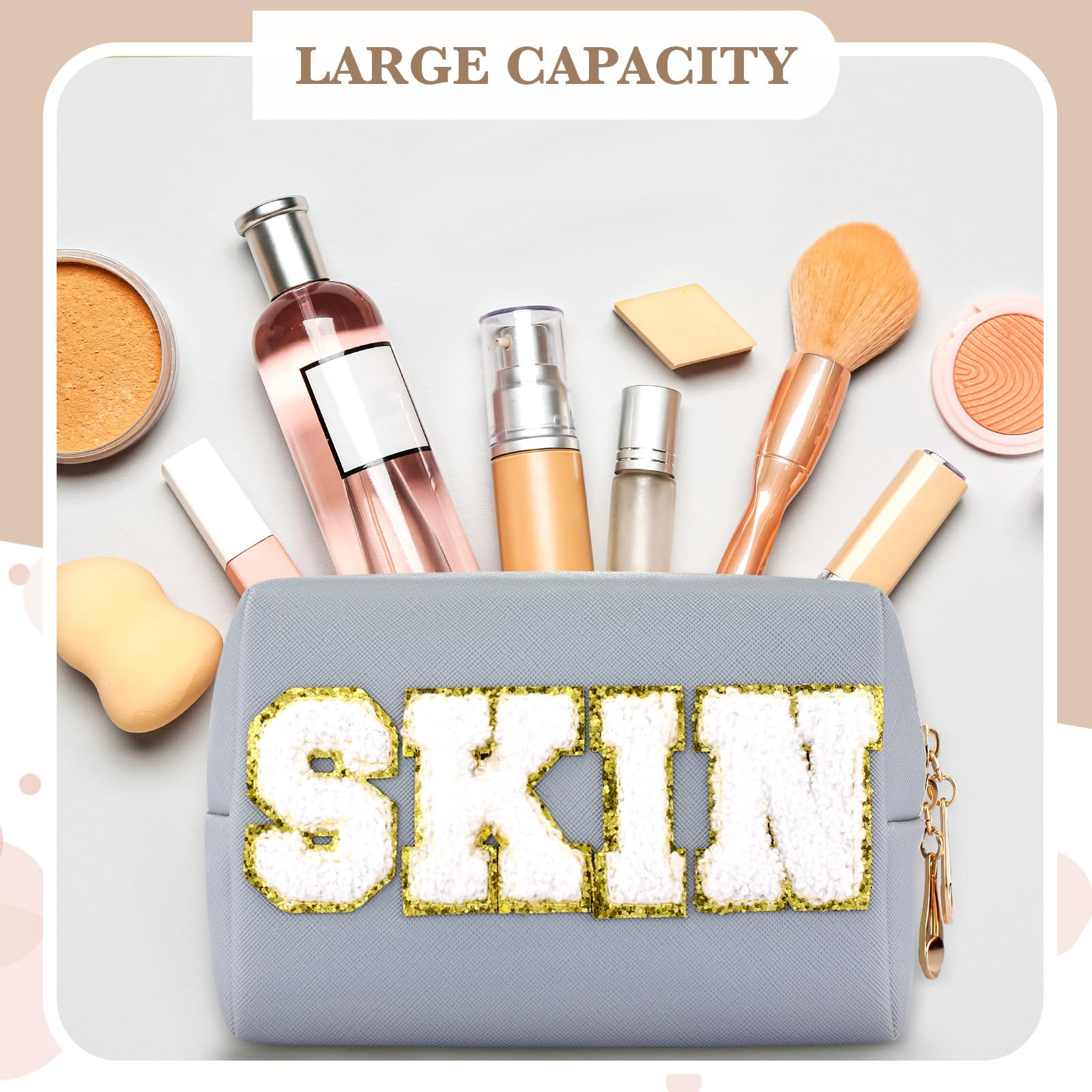 Sanwuta 4 Pcs Hair Face Skin Travel Bag Set Preppy Makeup Pouch PU Leather Skincare Bag Waterproof Cosmetic Organizer Birthday