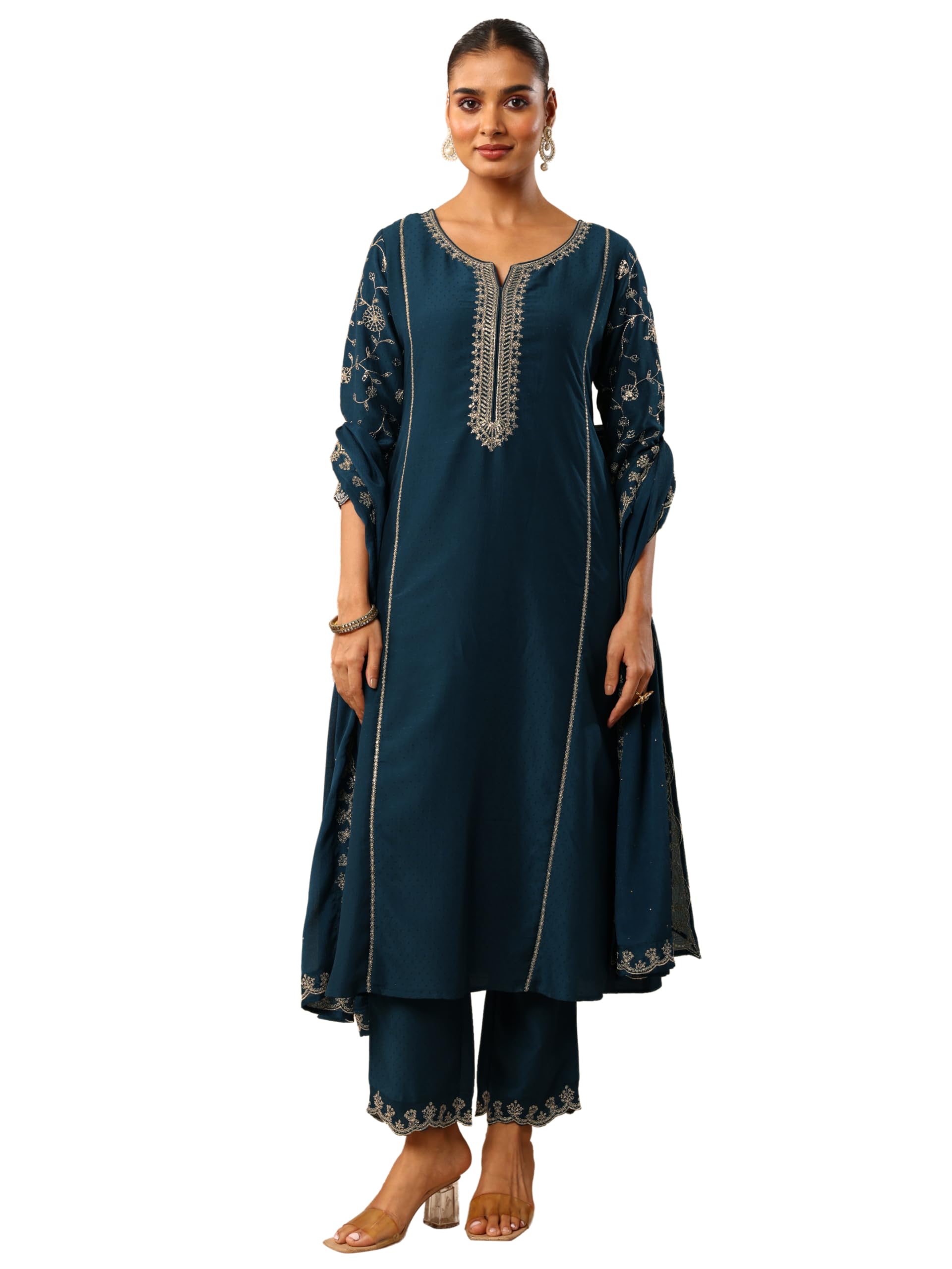 Gerua By Libas Embellished Silk blend A-line Kurta set for Women (49892XL)