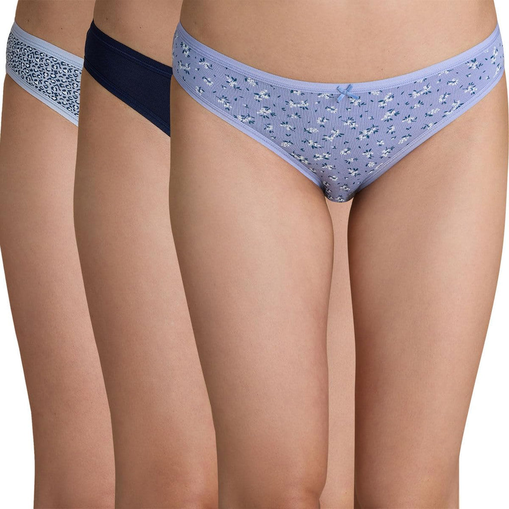 NYKD (NYP030 Assorted (Pack of 3) Low Rise Bikini Panty Underwear for Women | Super Soft, Breathable Cotton with Anti Microbial 
