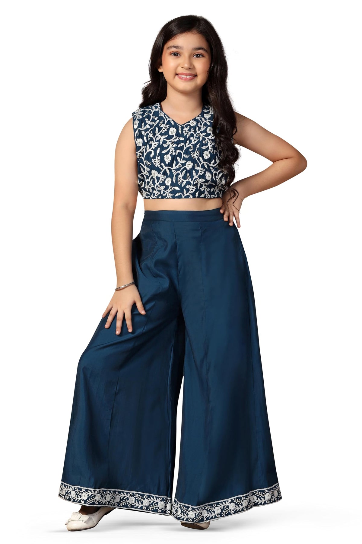 Jwalin GirlS Silk Blend Salwar Suit Set| Embroidery Salwar Suit Set | Palazzo Set | Ethnic Suit Set For Girls (Jwgset00228 Blu  13-14