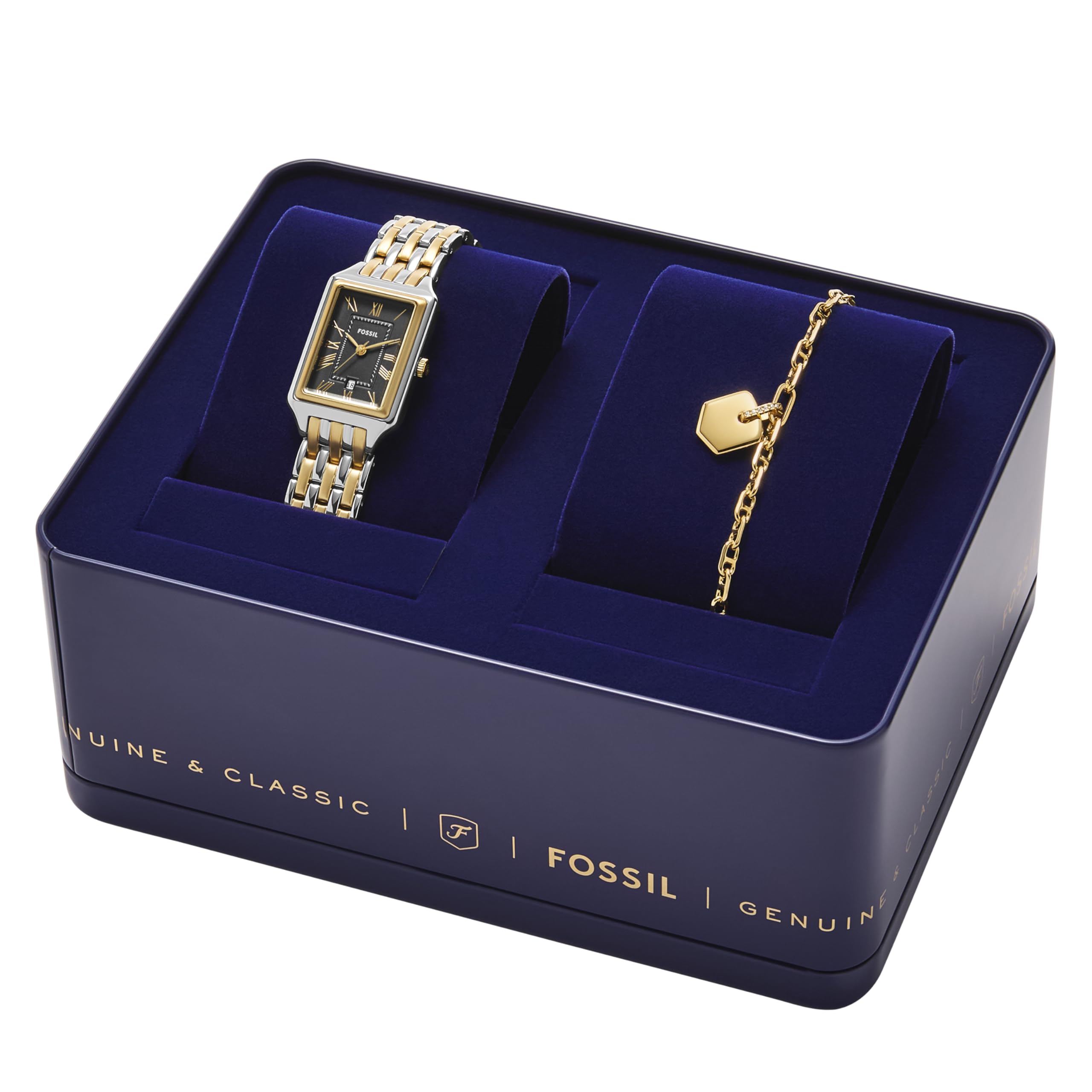 Fossil Women's Raquel Three-Hand Date Two-Tone Stainless Steel Watch and Bracelet Set