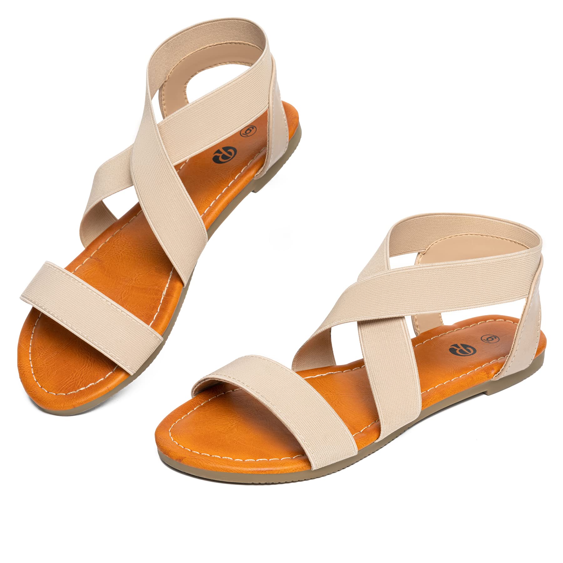 Rekayla Elastic Ankle Wrap Flat Sandals for Women New Beige Size 9