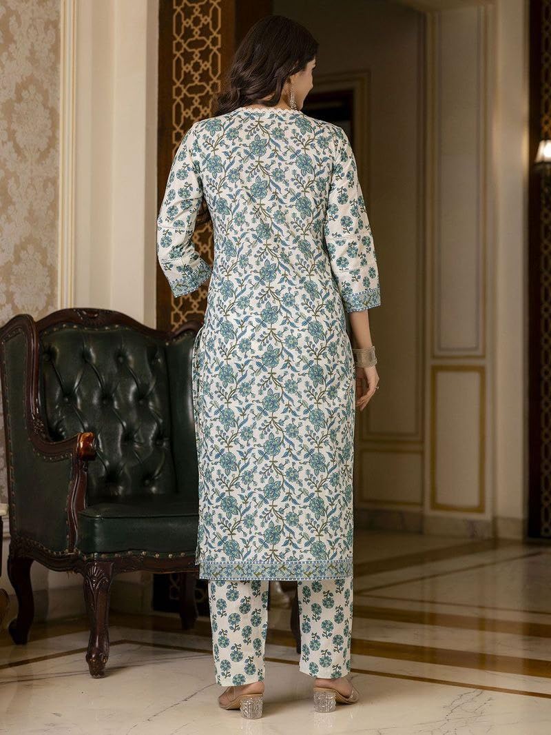 Modestouze Attires WomenS Rayon Blend Floral Printed Salwar Suit Set | V Neck 3/4 Sleeve Calf Length Kurta And Dupatta With Pri