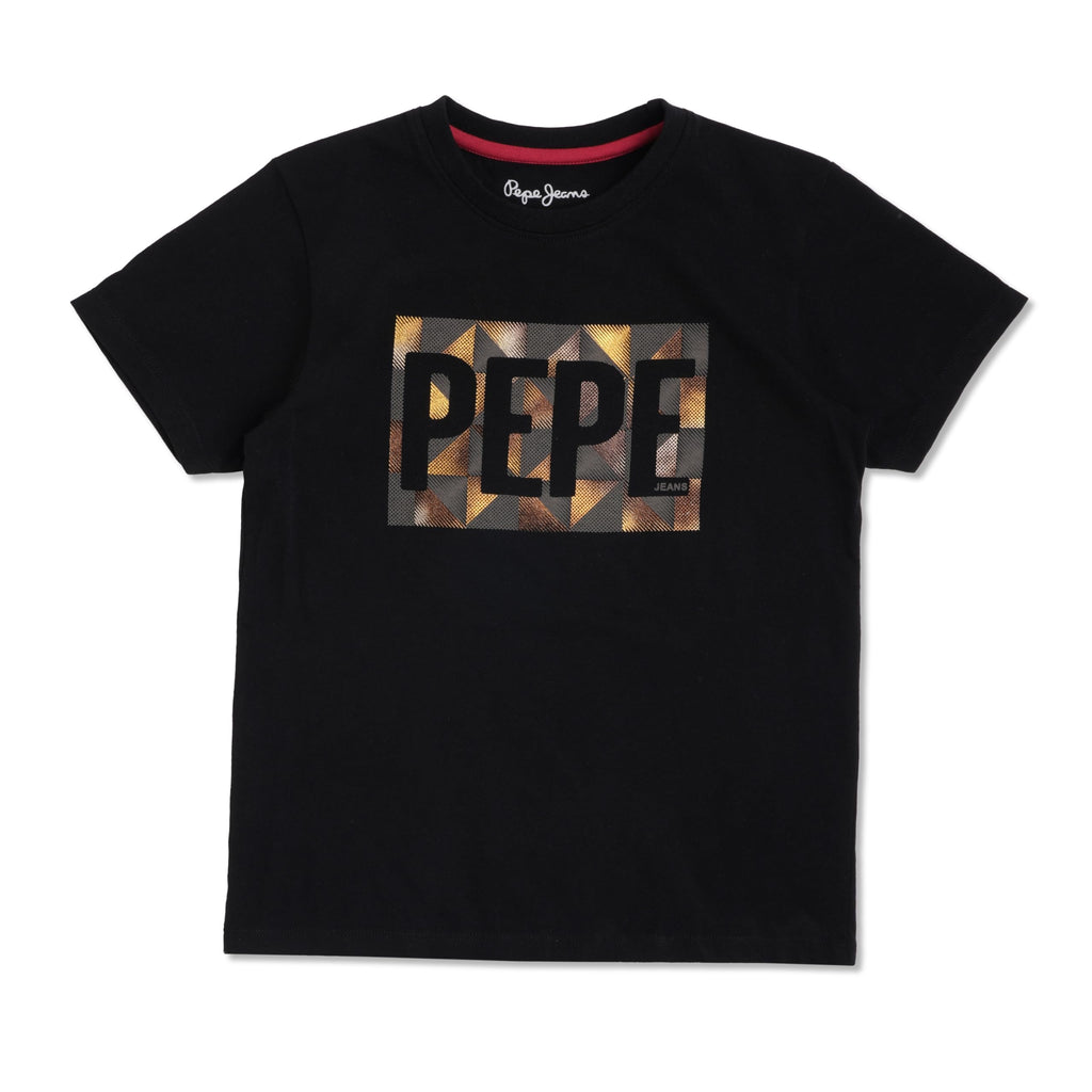 Pepe Jeans Boys Regular Fit Foil Printed T-Shirts Black