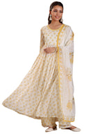 Libas Womens Printed Chiffon A-Line Kurta With Palazzos And Dupatta