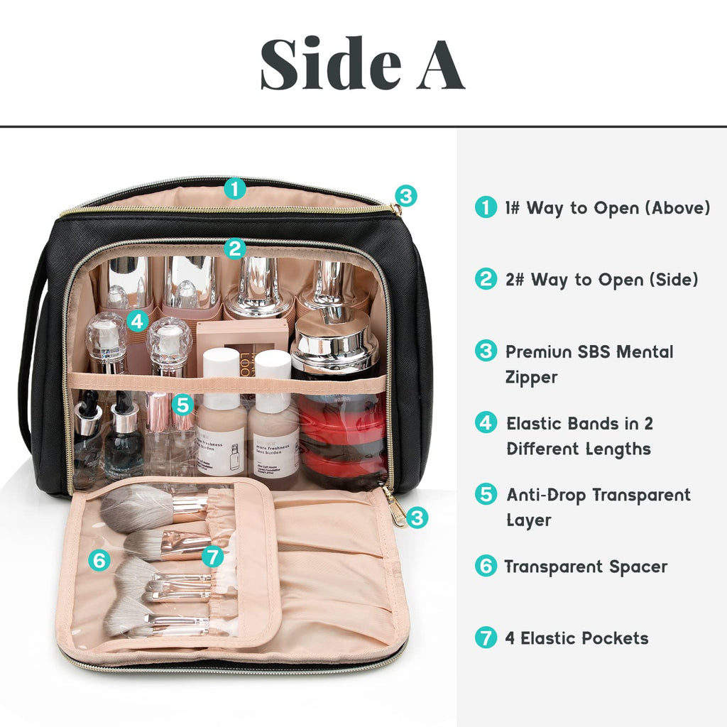 CUBETASTIC Travel Makeup Bag - Large Makeup Pouch Waterproof & Portable Cosmetic Organizer Bag PU Leather Zipper Pouches for Wom