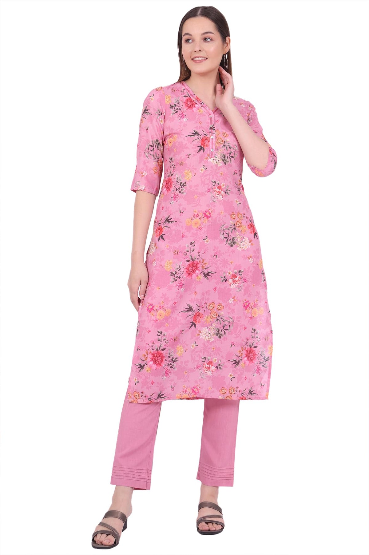 Aurelia WomenS Pink Printed Straight Kurta (Size: 2Xl)-A15699-508783