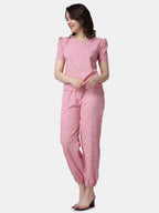 POPWINGS Casual Printed Top and Joggers Set for Women || Stylish Summer Co-Ords Set for Women || Round-Neck Top and Joggers Comb
