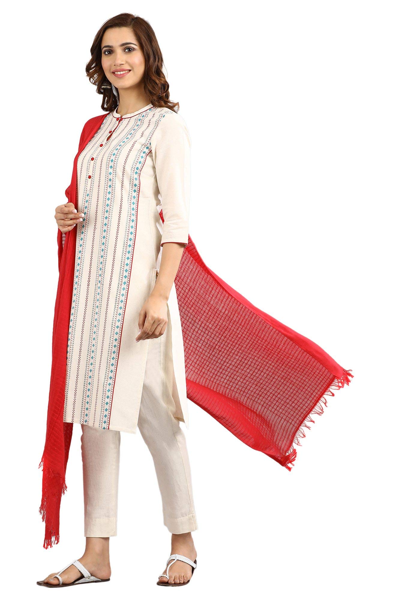 Aurelia Women Ecru Band Collar Cotton Kurta_22Fea10986-500992_2Xl