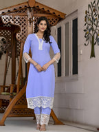 ANNI DESIGNER Ladies Cotton Blend Kurta with Trousers, azure, M