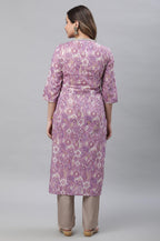 Aurelia WomenS Geometric Printed Printed Straight Long Purple Cotton Kurta