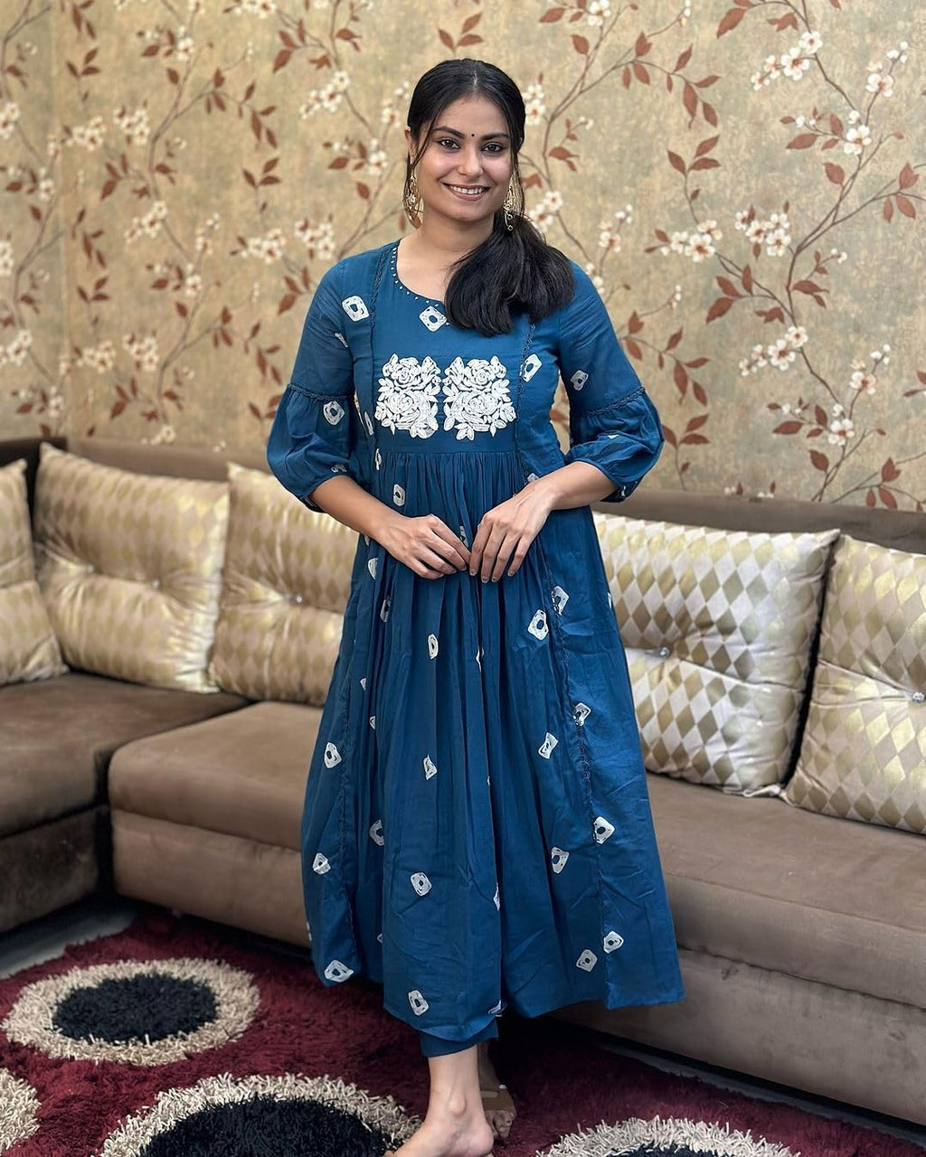 ANNI DESIGNER Womens Rayon Blend Floral Straight Kurta with Pant (ANVESHI-CLRS_Dark Blue_X-Large)