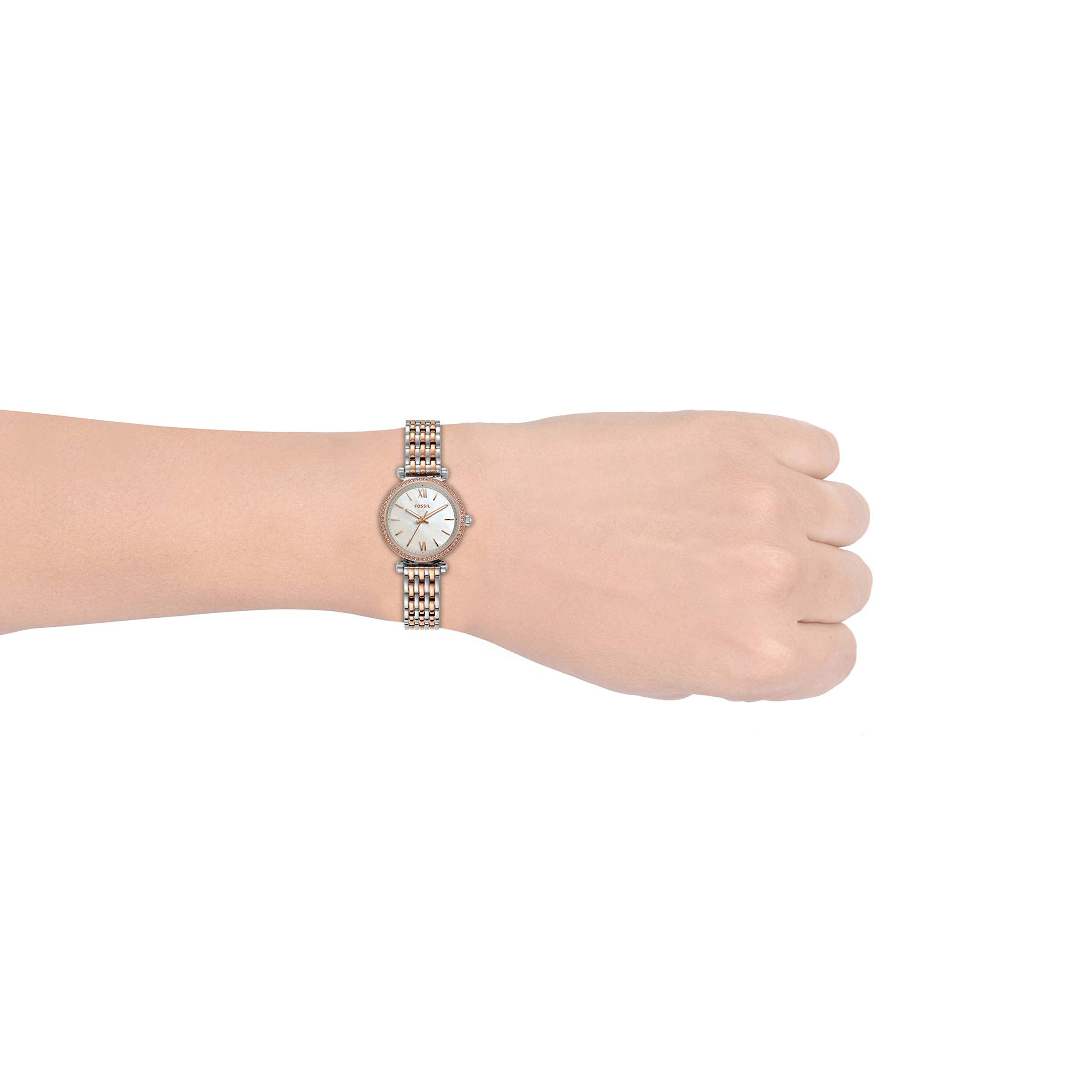 Fossil Women's Carlie Mini Quartz Stainless Steel Three-Hand Watch, Color: Rose Gold/Silver (Model: ES4649)