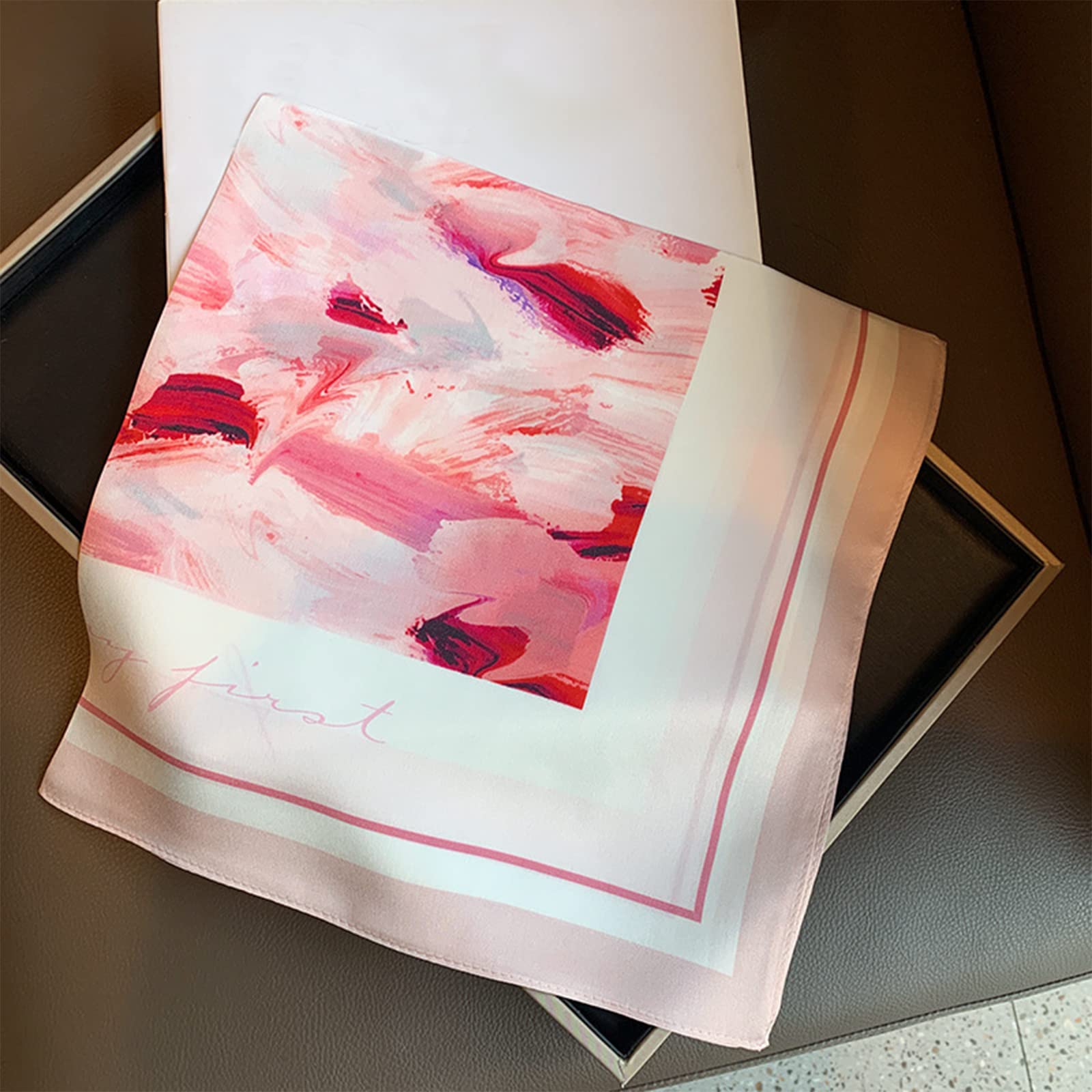 PoeticEHome 100% Real Mulberry Silk Women Small Square Neck Scarfs 21 Lightweight Neckerchief Printed Headscarf Gift Packed (J1