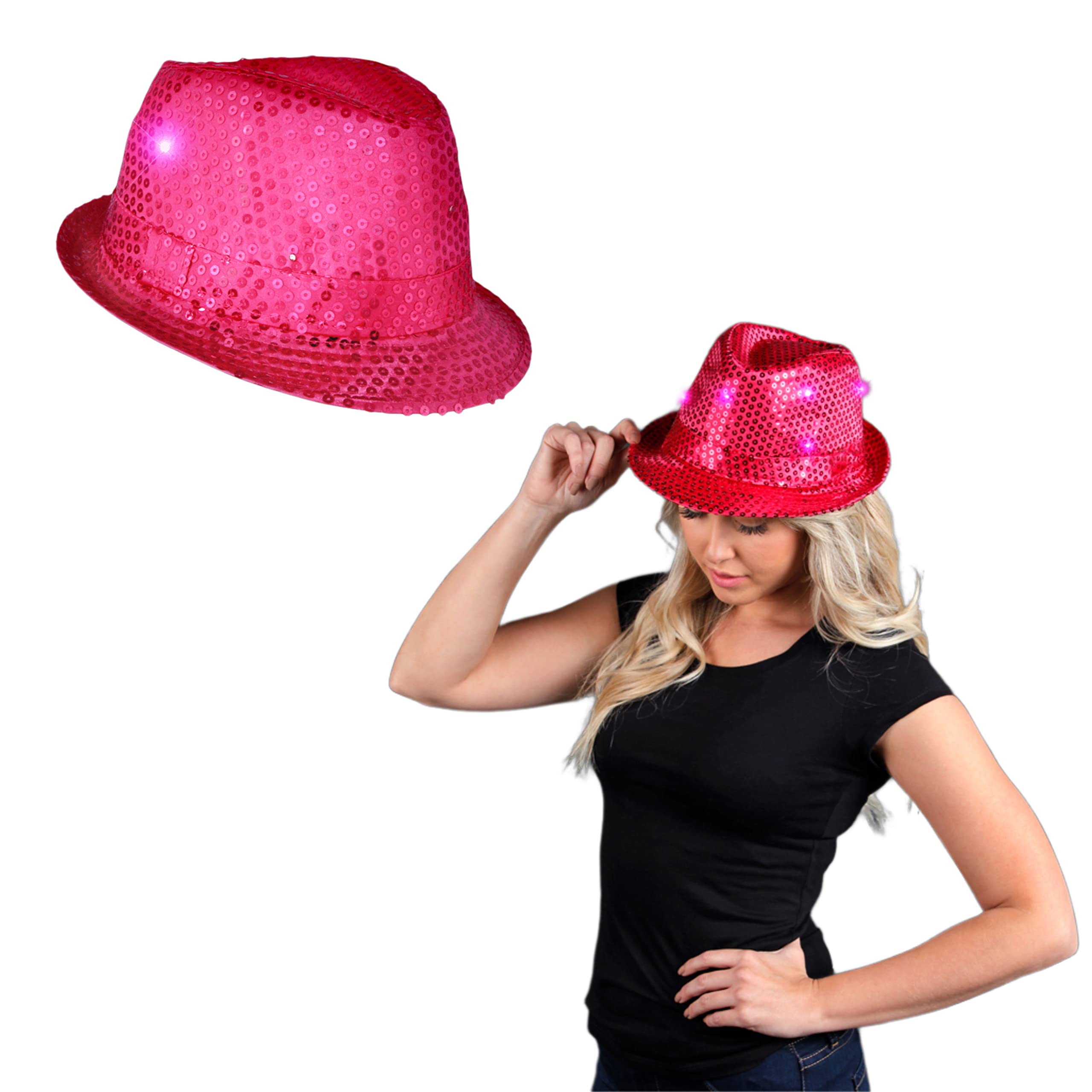 Blinkee LED Flashing Fedora Hat with Pink Sequins
