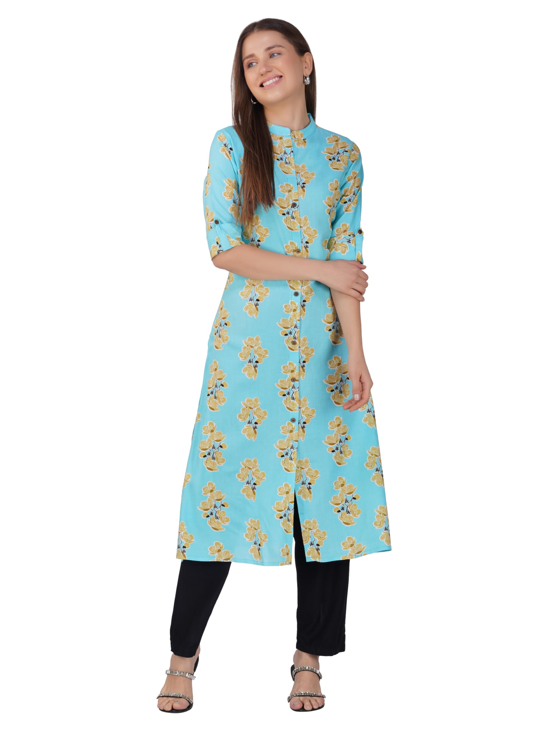 rytras Womens Printed A-Line Kurta(RYT541,Turquoise,S)