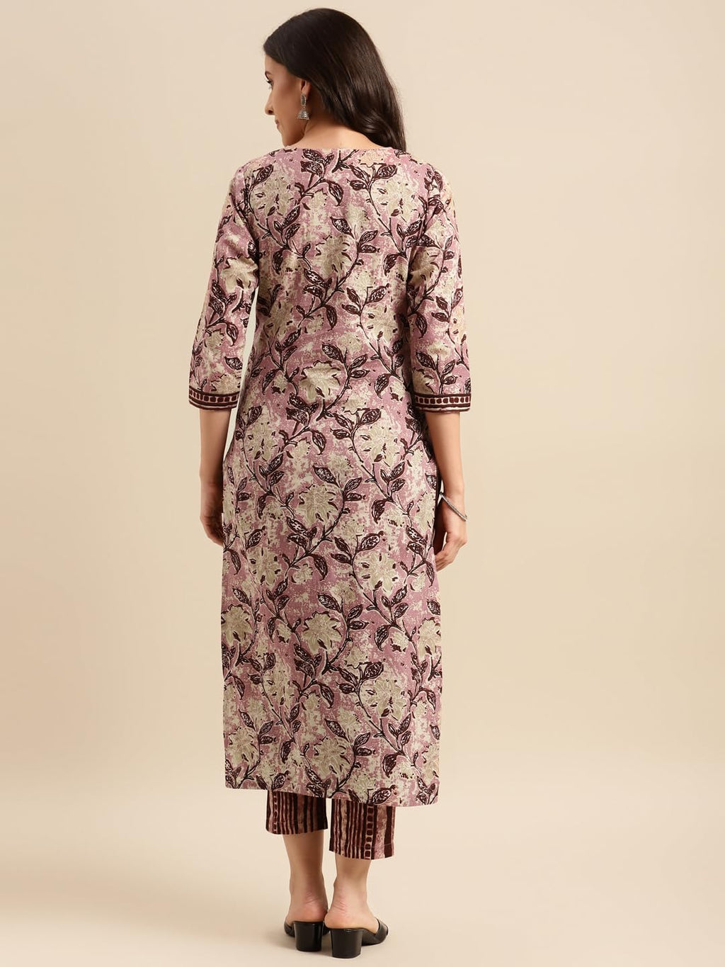 ANNI DESIGNER Womens Cotton Blend Traditional Straight Printed Kurta and Pant Set (PRACHI Wine_S_Wine_Small)