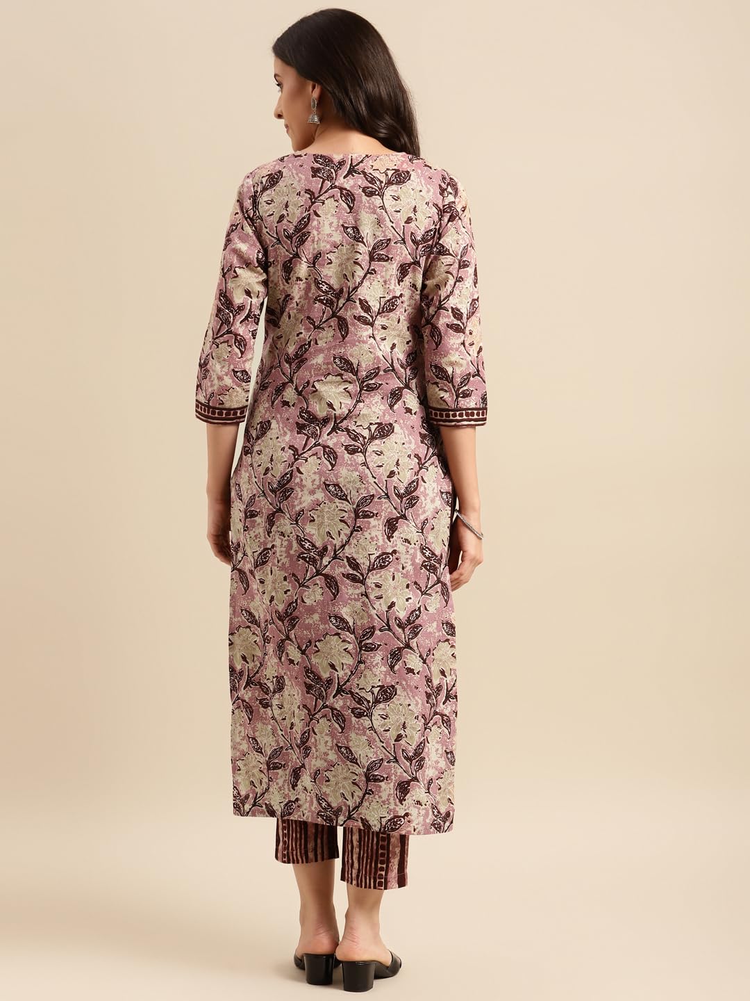ANNI DESIGNER Womens Cotton Blend Traditional Straight Printed Kurta and Pant Set (PRACHI Wine_S_Wine_Small)