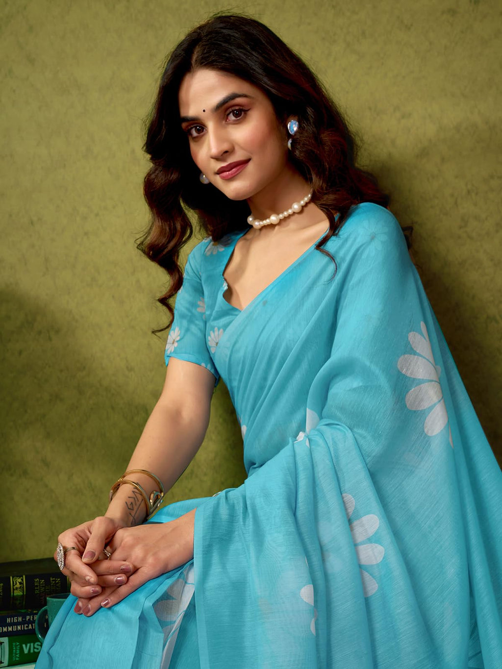 Satrani WomenS Chanderi Cotton Printed Ready To Wear One Minute Pre Pleated Readymade Saree With Unstitched Blouse Piece (32Rs2