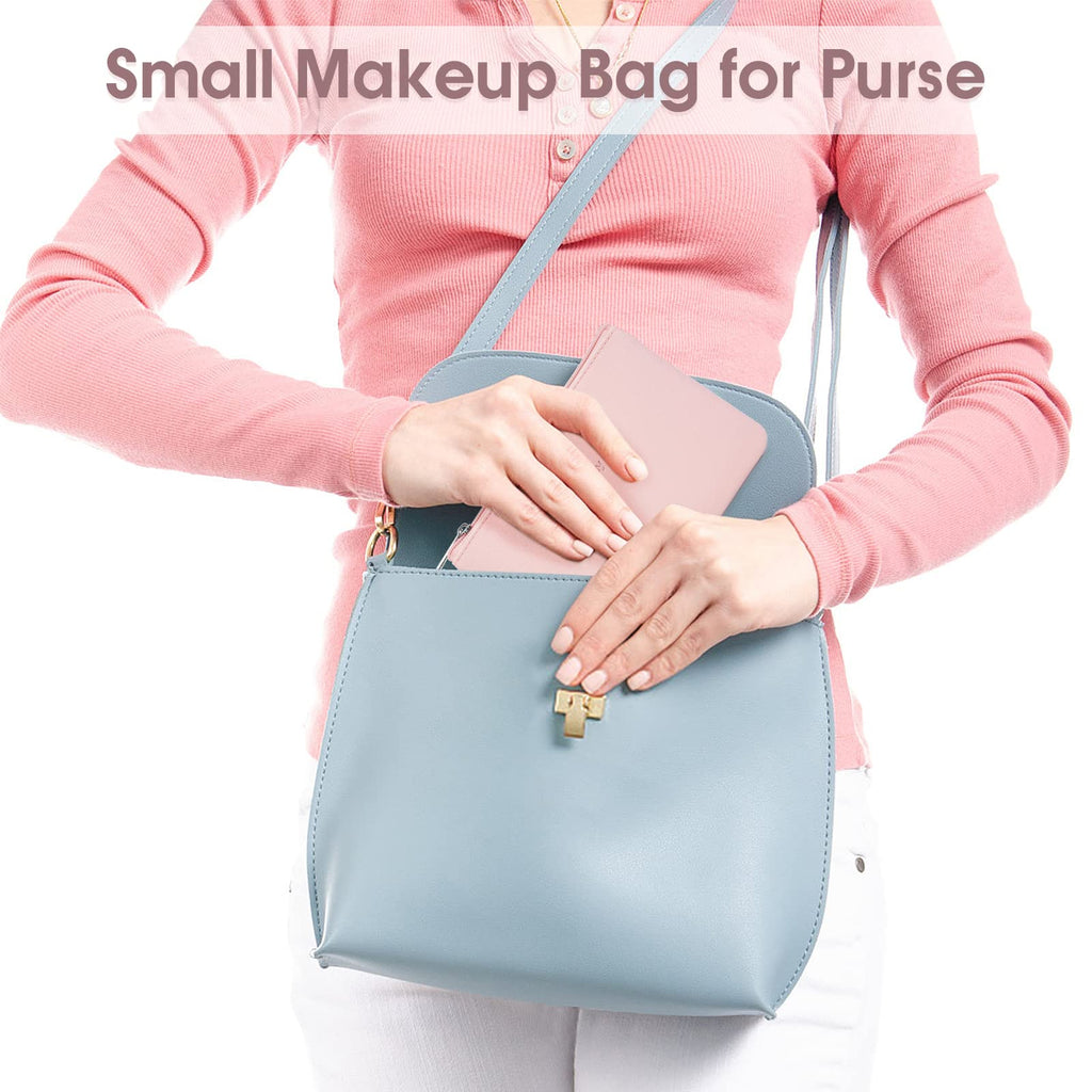 Narwey Small Makeup Bag for Purse Vegan Leather Travel Makeup Pouch Mini Cosmetic Bag Zipper Pouch for Women