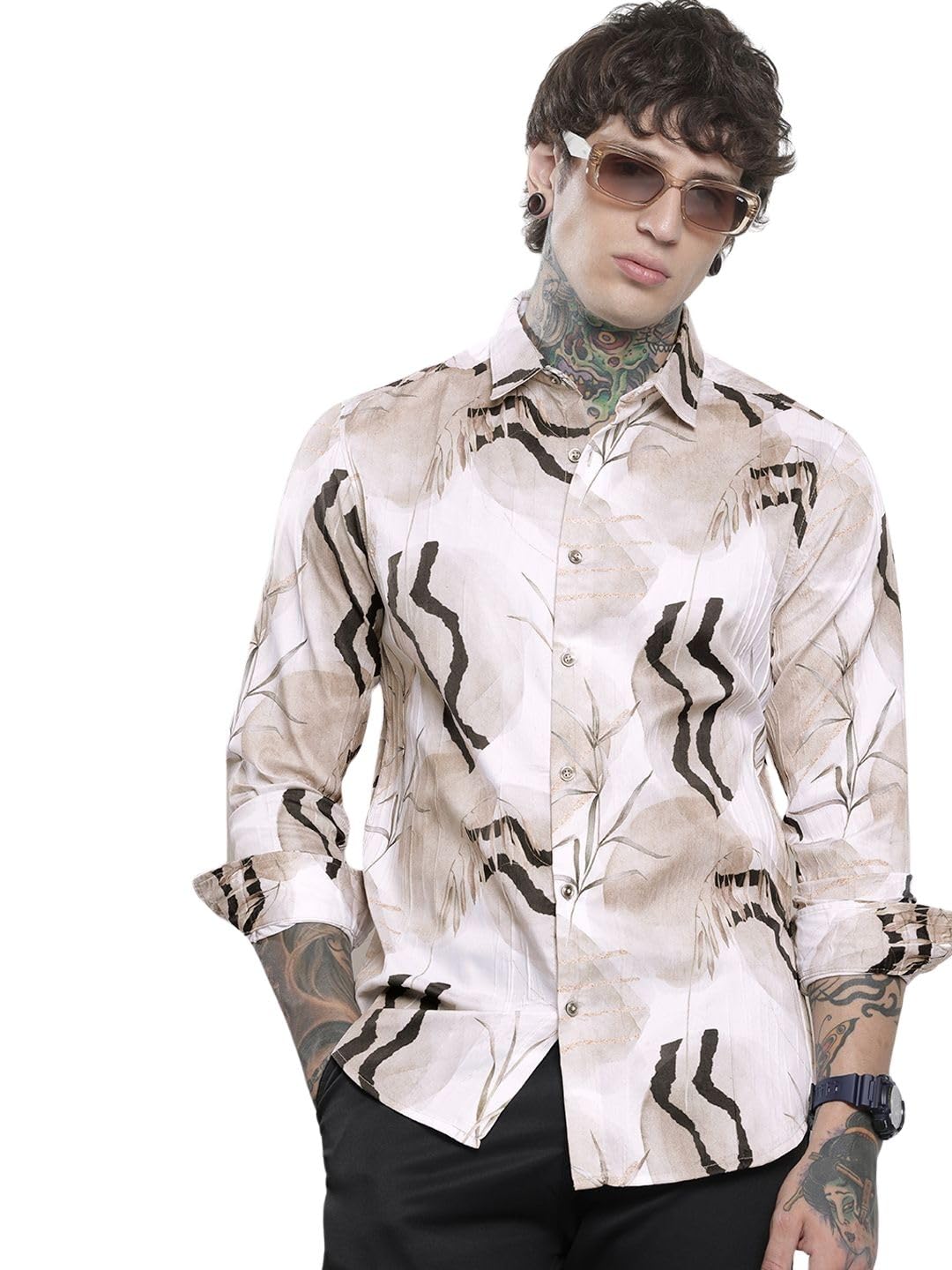 The Indian Garage Co Mens Slim Fit Abstract Print Long Sleeves Party Shirt