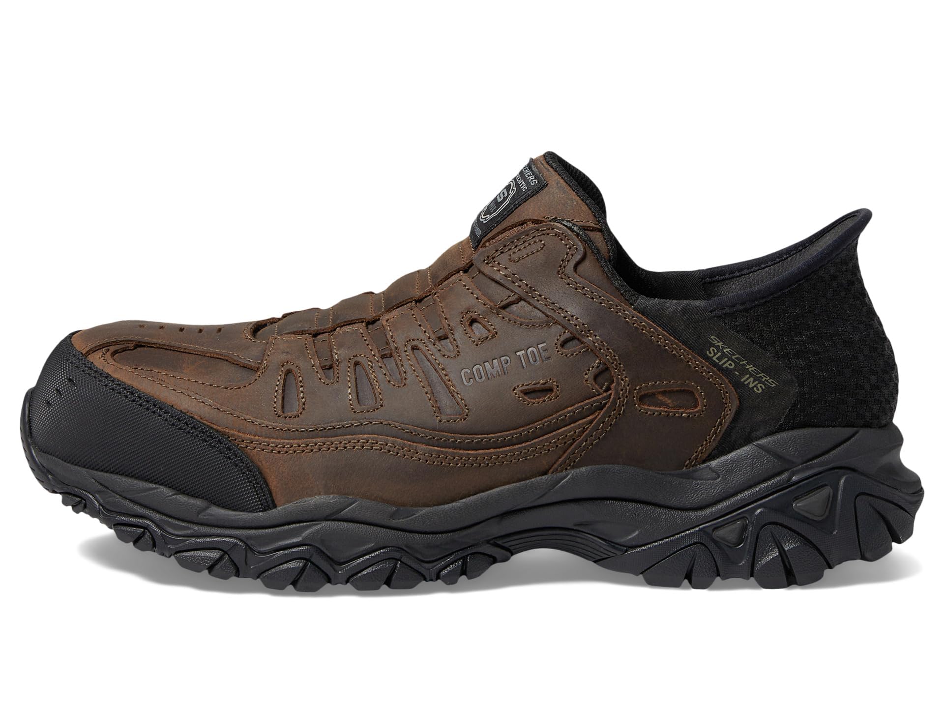 Skechers Men's Holdredge Ryker Hands Free Slip-Ins Construction Shoe, Brown, 9.5 Wide