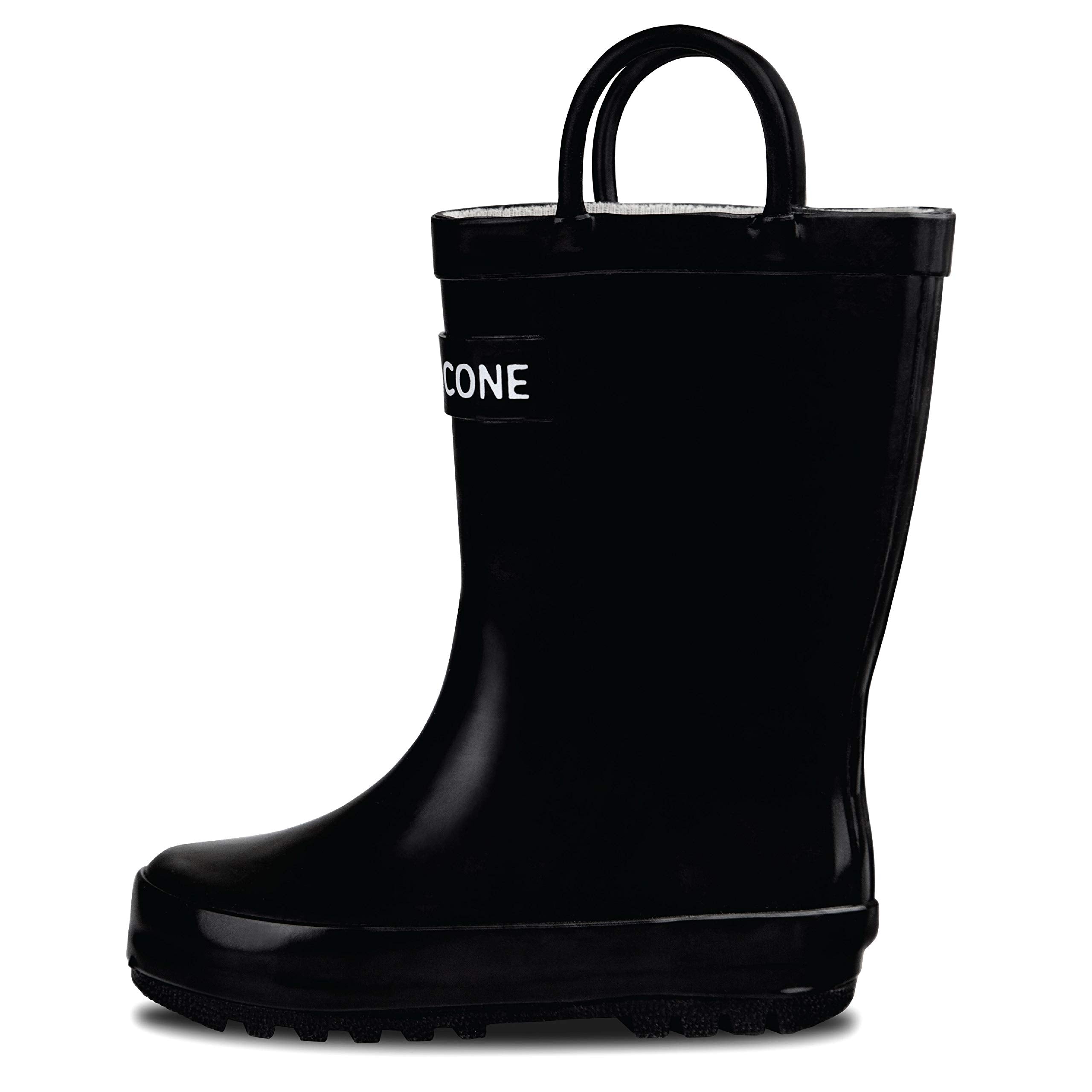 Lone cone Rain Boots with Easy-On Handles for Toddlers and Kids, Shiny Black, Big Kid 4