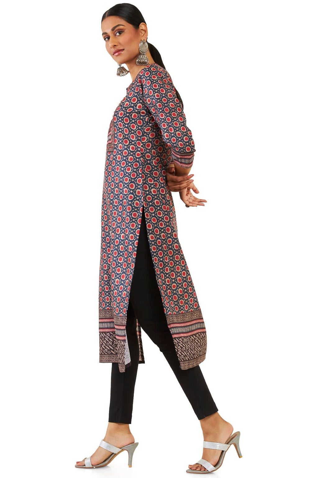 Soch Women Dark Blue Polyester Printed Kurta