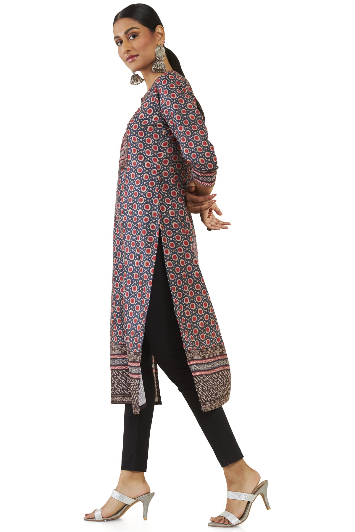 Soch Women Dark Blue Polyester Printed Kurta