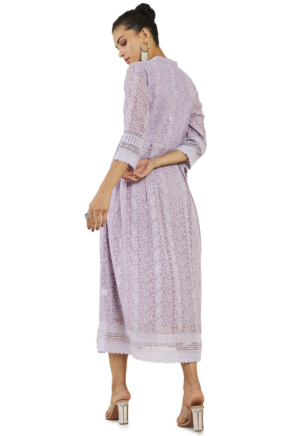 Soch Women Purple Georgette Embroidered Dress Kurta