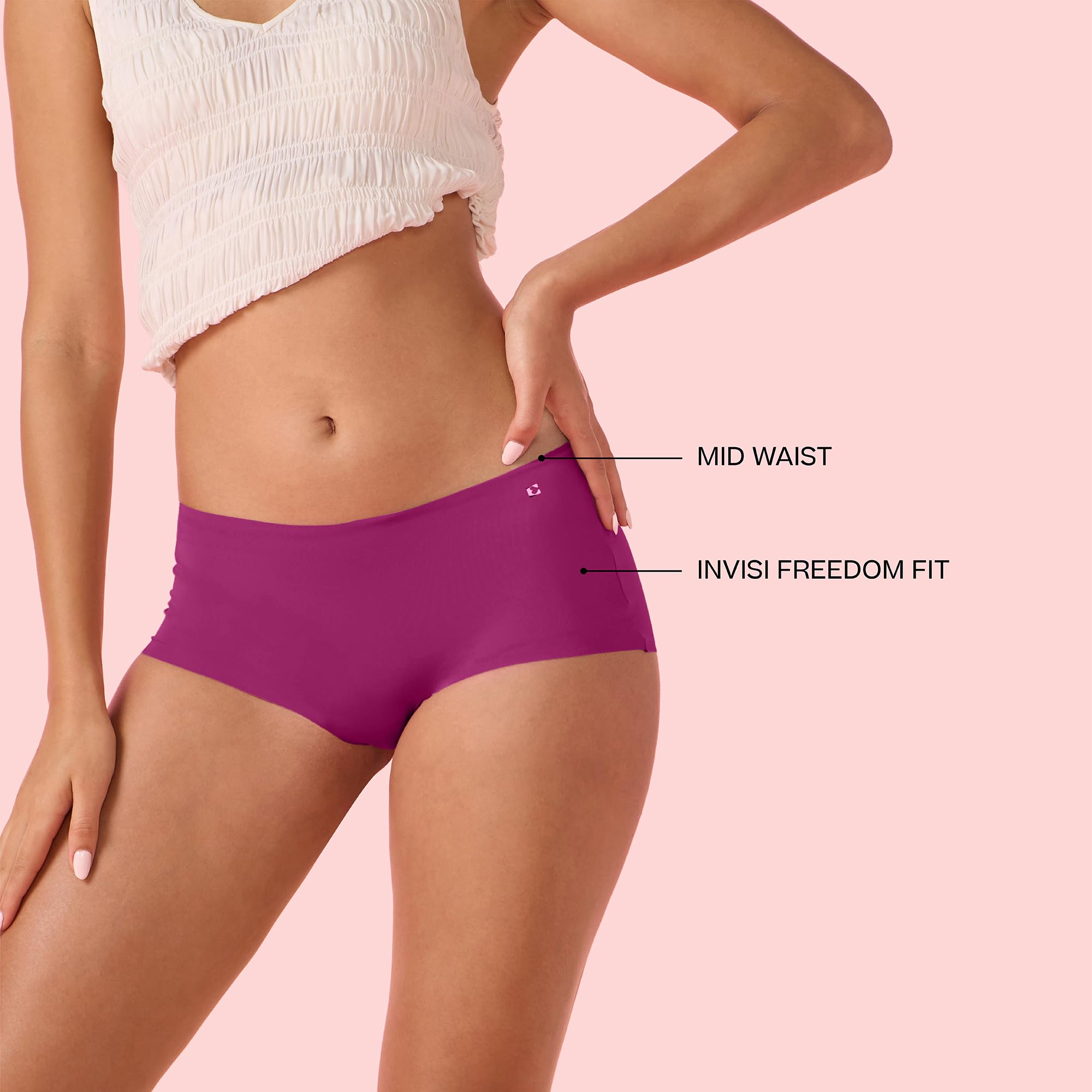 Enamor Innovations Invisi, All Day Comfort, Mid Waist Boyshorts Panty for Women - No Visible Panty Lines, Breathable, Sweat Wick