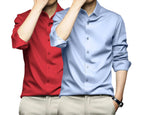 Deelmo Combo Of MenS Stylish Solid Satin Casual Shirt For Men Full Sleeves| Poly Satin Silk Shirt Pack Of 2 Red-Sky