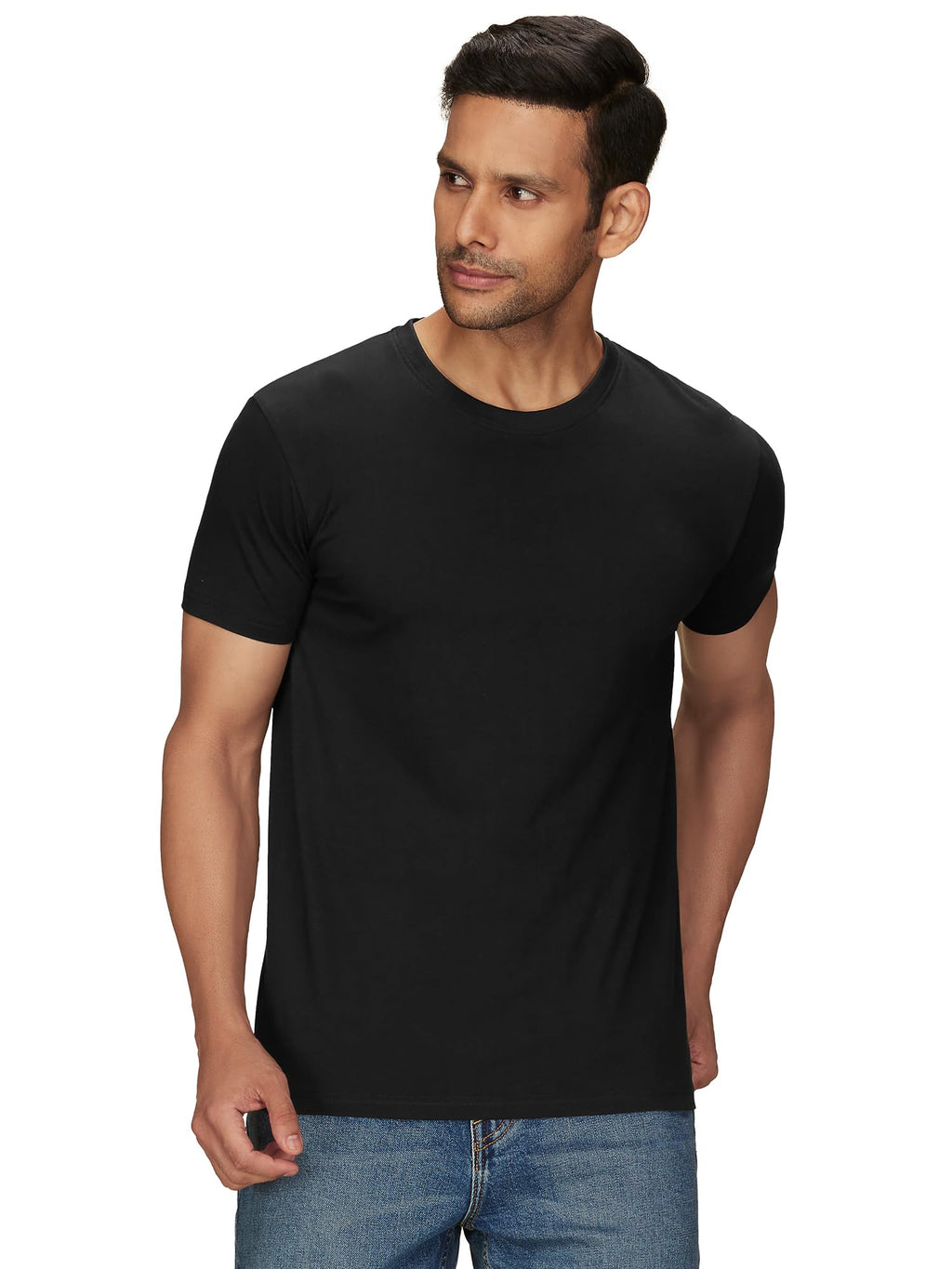 XYXX Mens Solid Regular Fit T-Shirt (XY_CR15_Tshirt_2_Pine Green+Pitch Black