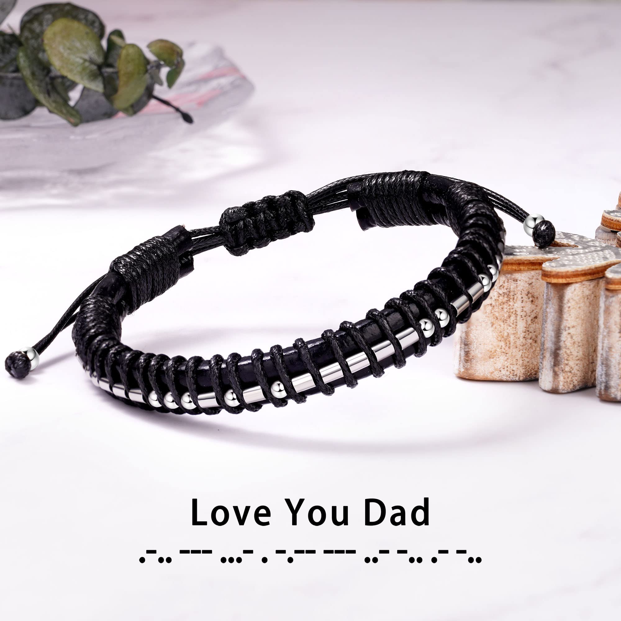 Btysun Gifts for Dad Morse Code Bracelets for Men Leather Bracelet Love You Dad 50th 60th Birthday Dad Gifts from Daughter Grati