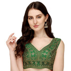 Pujia Mills Womens Silk Embroidery Sleeveless Sequins Zari Work Readymade Saree Blouse (Radha Krishna 11_Pink_38)